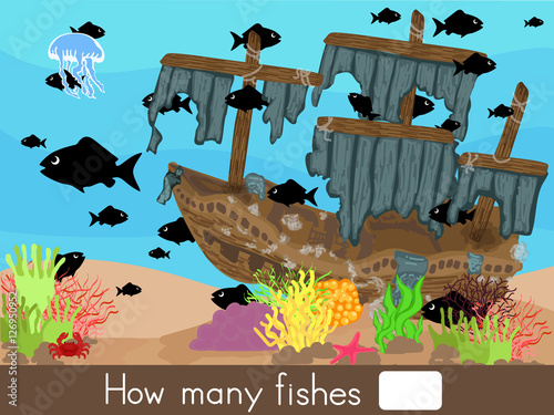 Counting game. How many fishes - Worksheet for education