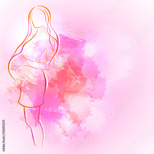 Expecting (pregnant) mother. Watercolor design element for pregnancy theme woman silhouette.