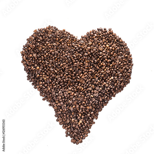 heart from coffee beans isolated on a white background
