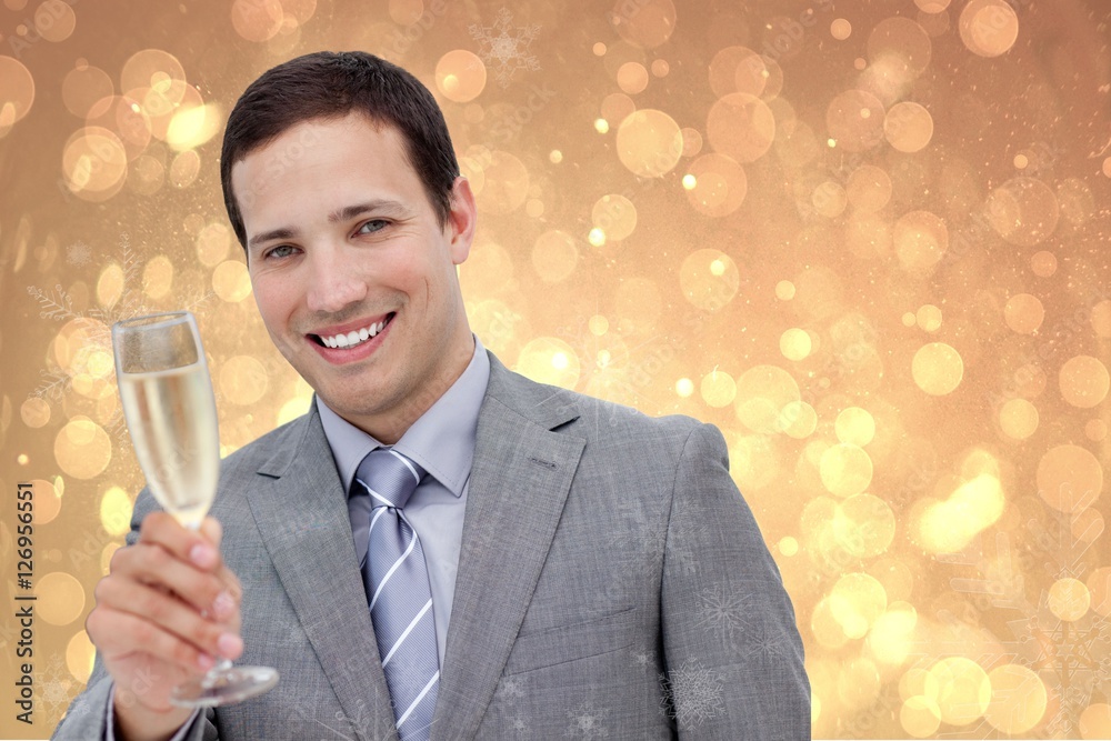 Happy Businessman with Champagne on Blurry Background Design Happy Businessman with Champagne on Blurry Background Design