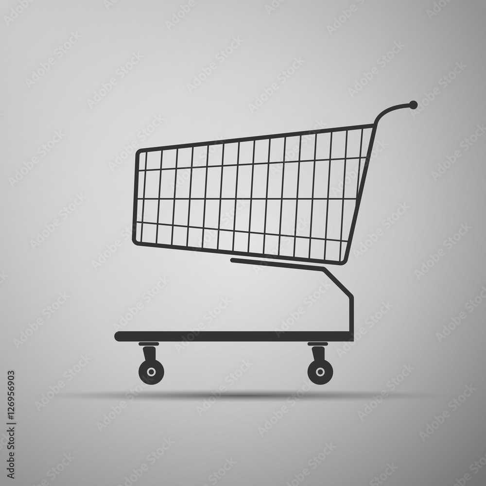 Shopping cart flat icon on grey background. Vector Illustration Shopping cart flat icon on grey background. Vector Illustration