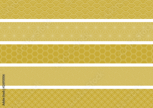 和柄のシームレスパターンイラストセット（金色）