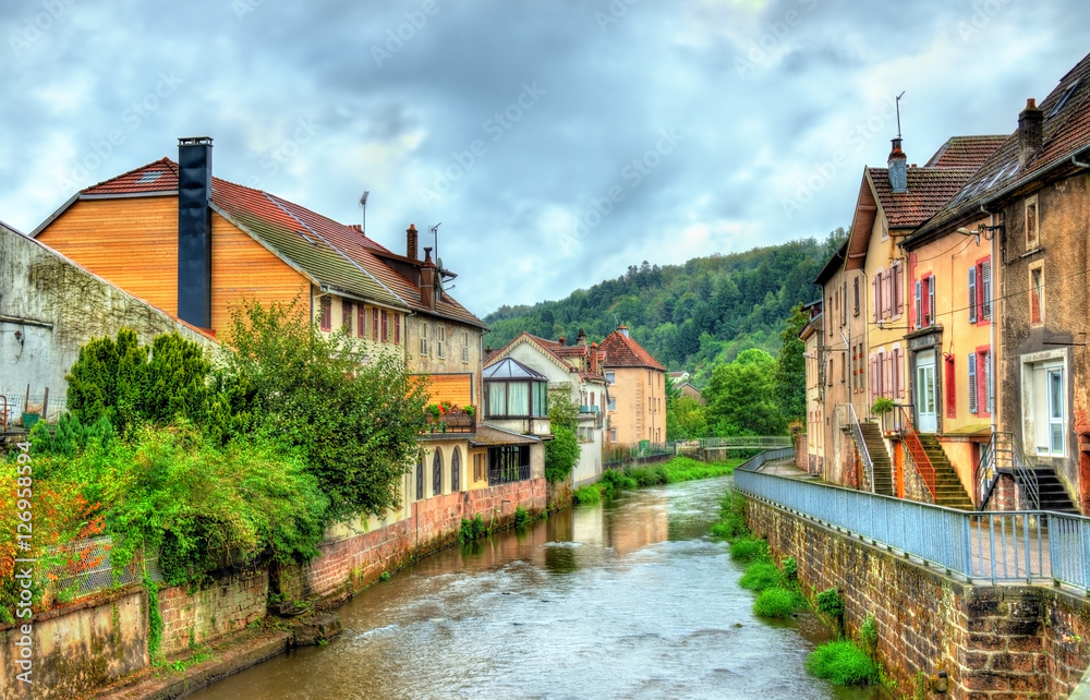 View of Moyenmoutier, a town in the Vosges Mountains - France