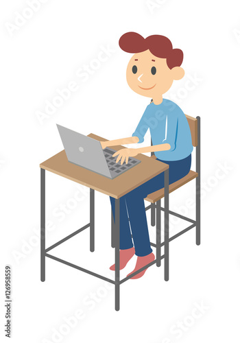 Man using computer, vector