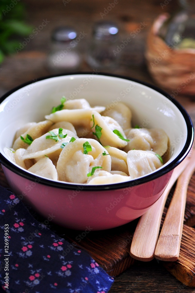 Homemade dumplings with beef, onion and parsley. Rustic style. Homemade dumplings with beef, onion and parsley. Rustic style.