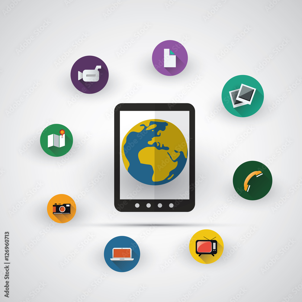 Digital Network Connections, Technology Background with Icons Digital Network Connections, Technology Background with Icons