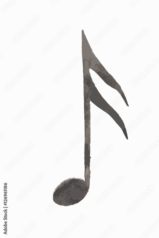 Watercolor sixteenth note on white background Watercolor sixteenth note on white background