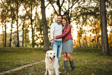 Romantic walk with dog