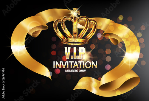VIP invitation card with gold curly satin ribbon and crown