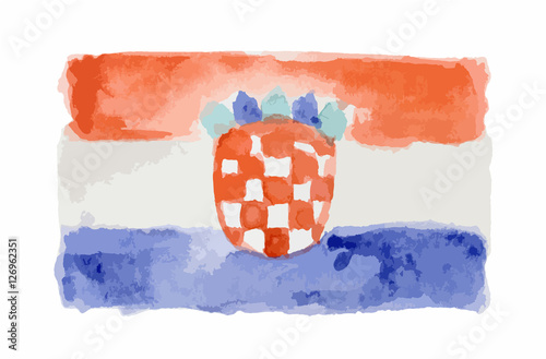 Watercolor isolated flag of Croatia on white background.