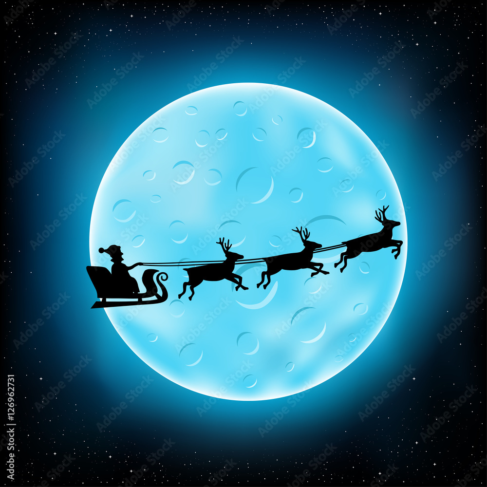 Naklejka premium blue moon and flying Santa