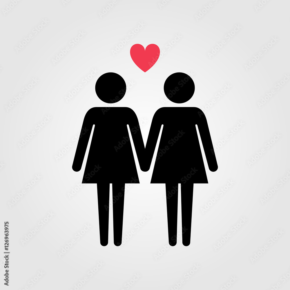 Lesbian couple with red heart vector icon, lessbian marriage Векторный  объект Stock | Adobe Stock