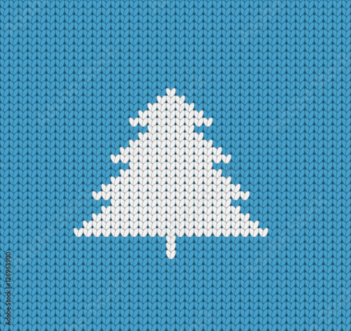 Knitted blue Christmas pattern wiht Christmas tree, Christmas greeting card, seamless pattern