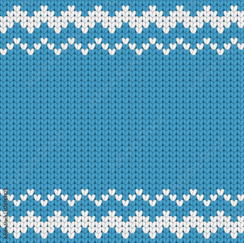 Knitted blue Christmas pattern with geometric ornament, seamless pattern