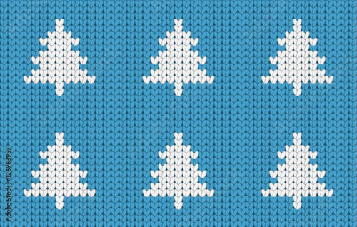 Knitted seamless  blue Christmas pattern with Christmas trees, seamless pattern