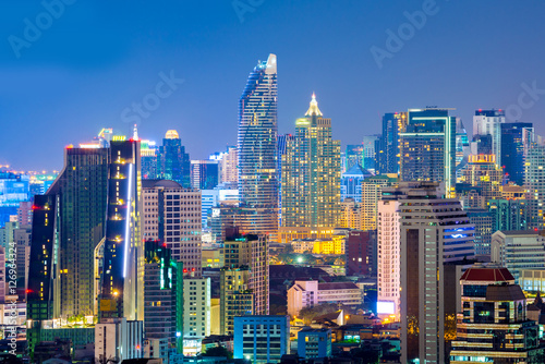 Bangkok city skyline at night.