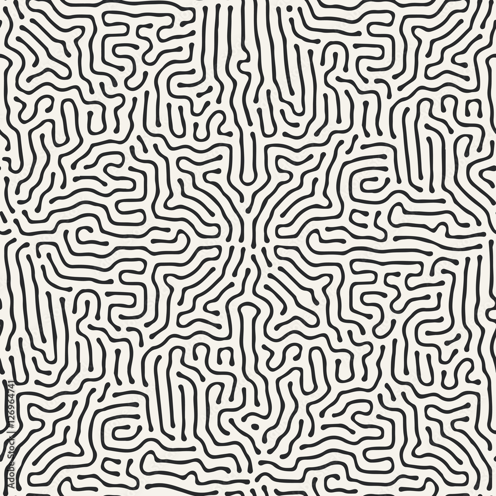 Fototapeta premium Diffusion reaction vector seamless pattern. Black and white organic shapes, lines pattern. Abstract Background illustration