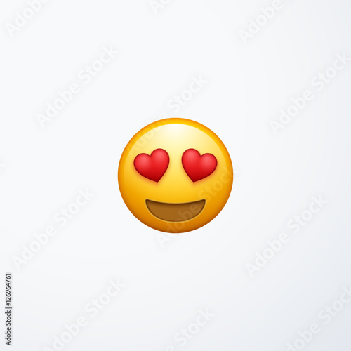 Smile in love emoticon with love hearts in eyes. Isolated vector illustration on white background
