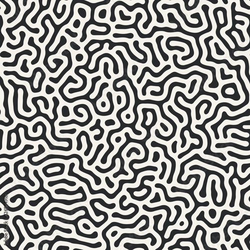 Diffusion reaction vector seamless pattern. Black and white organic shapes, lines pattern. Abstract Background illustration