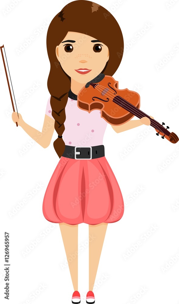 The concept of a young girl playing the violin. Happy girl. Cartoon ...