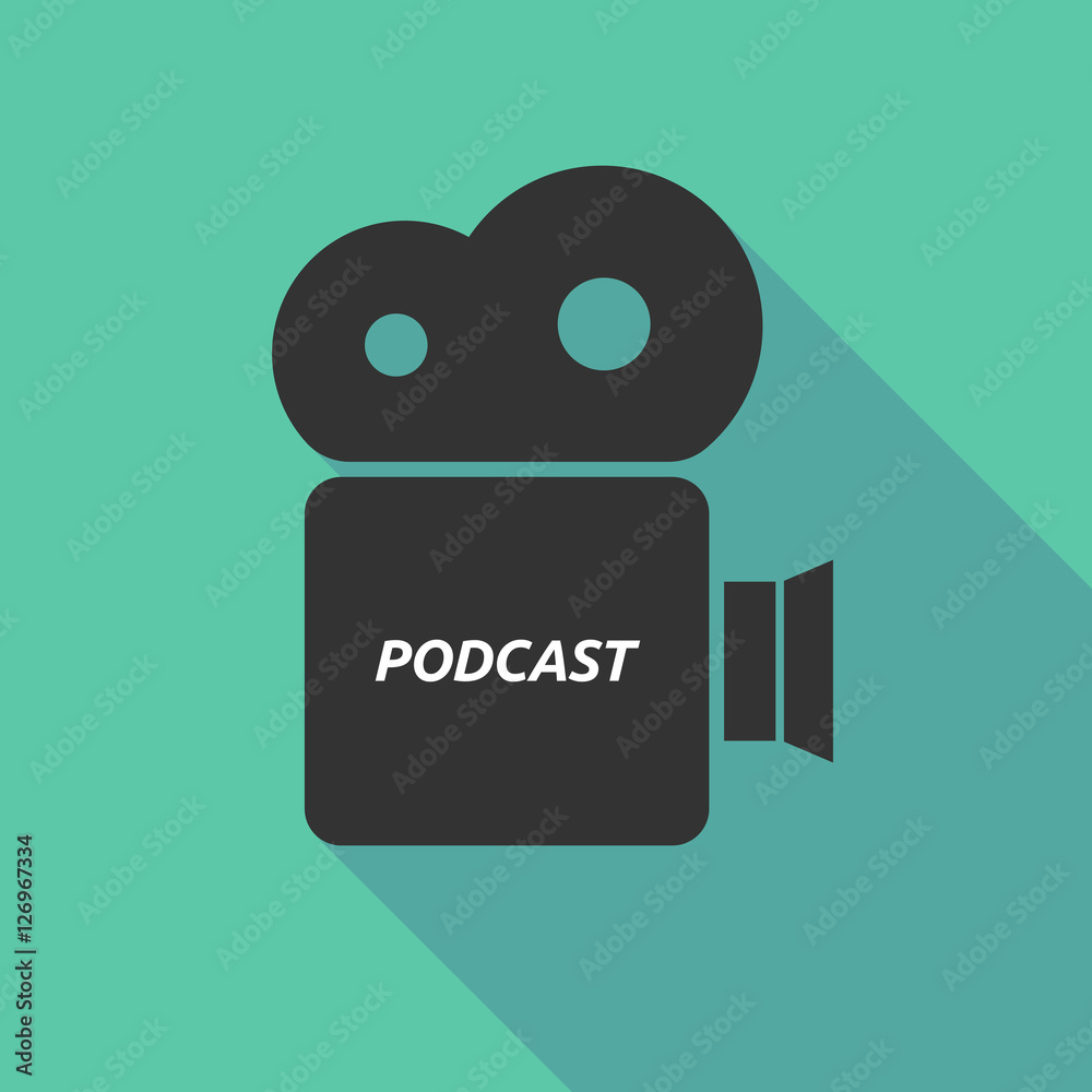 Long shadow camera icon with the text PODCAST Long shadow camera icon with the text PODCAST