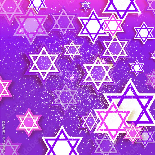 Happy Hanukkah with origami Magen David stars.