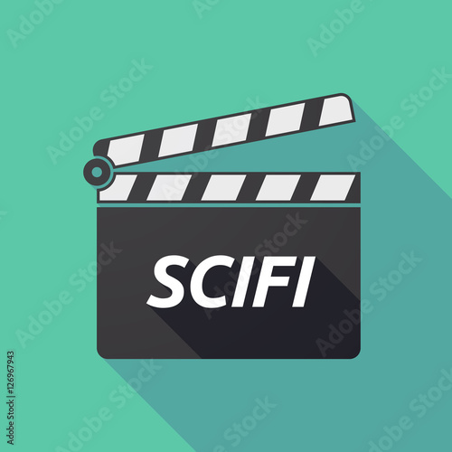 Long shadow clapper board with    the text SCIFI