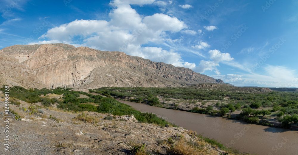 The Rio Grande River Which Marks The Border Between Texas Left And Mexico Right In Big Bend National Park Near Boquillas Canyon Stock Photo Adobe Stock
