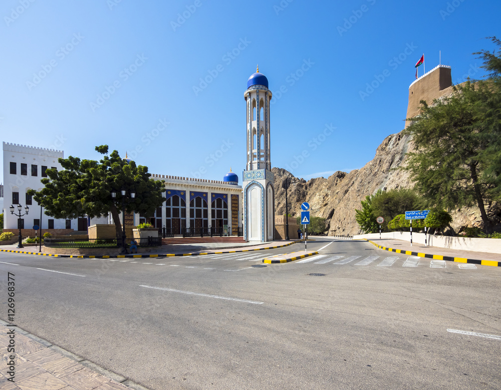 Die Khor Mosche und Fort Mirani, altes Maskat,  Muscat, Maskat, Oman, Sultanat Oman, Arabische Halbinsel, Naher Osten, Asien
