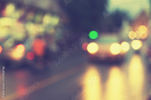 Blurred abstract bokeh background of nightlife in city - vintage and retro color effect styles.