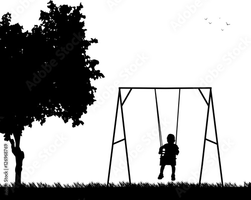 A child on a swing in park, one in the series of similar images silhouette