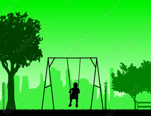 A child on a swing in park, one in the series of similar images silhouette © tinica10