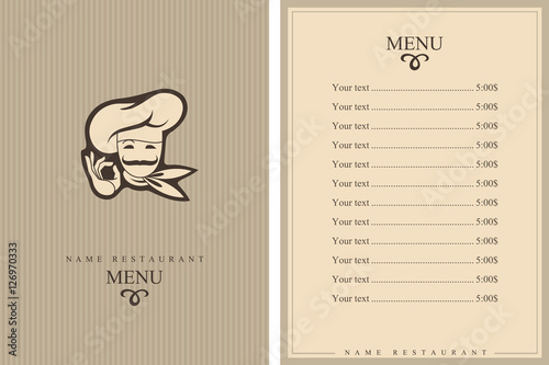 chef menu design with whiskered cook 