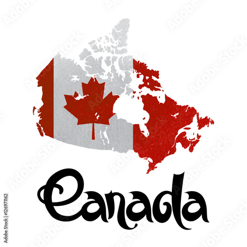 Canada. Abstract vector background with lettering and watercolor map 