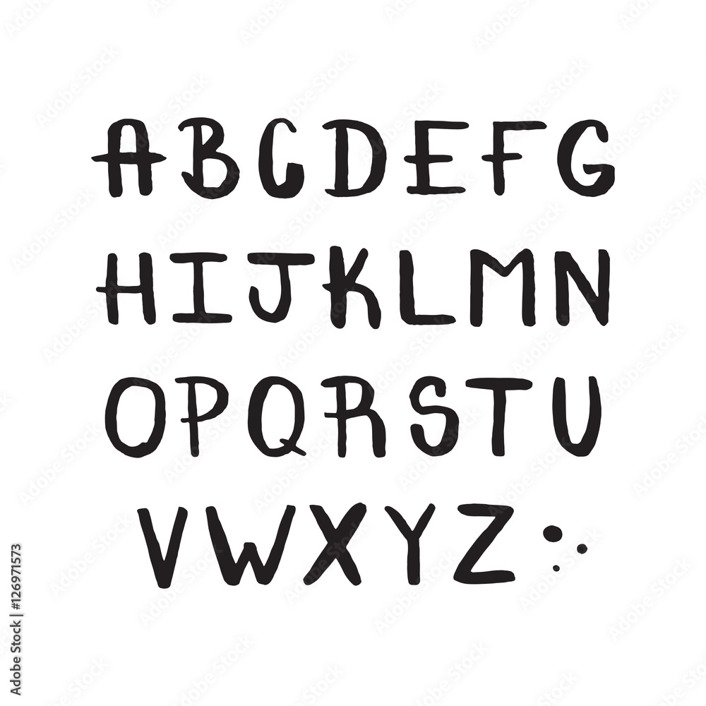 Ink brush handwritten hipster style alphabet (lettering).