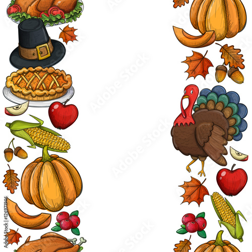 Vertical seamless borders with Thanksgiving icons