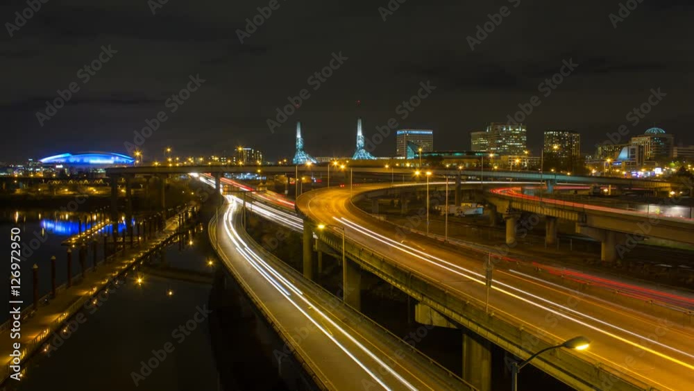 Time lapse movie of long exposure traffic light trails on freeways in downtown Portland Oregon at night 4096x2304 4k uhd Time lapse movie of long exposure traffic light trails on freeways in downtown Portland Oregon at night 4096x2304 4k uhd