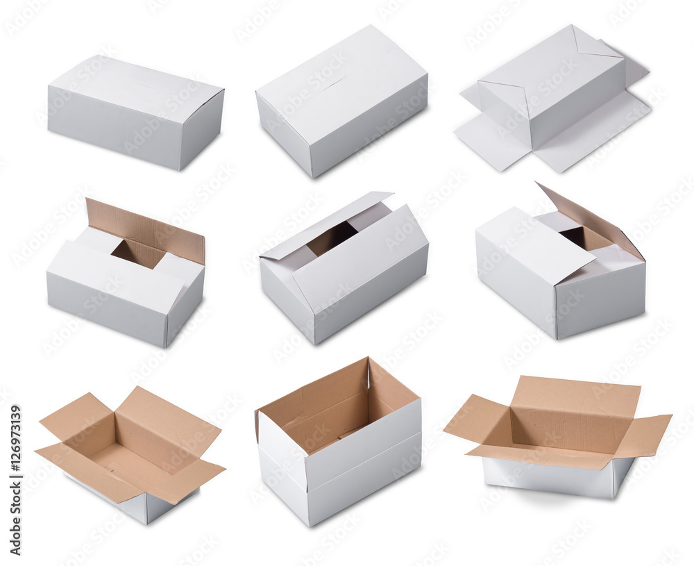 Open Blank White package box on white background Open Blank White package box on white background