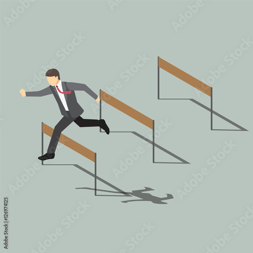 Businessman Jumping Over Hurdle ,Isometric cartoon character