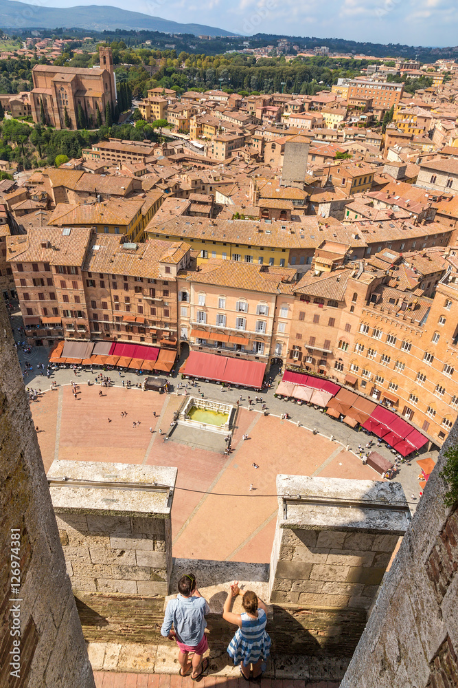 Siena, Italy. the city view from the Torre del Mangia Tower