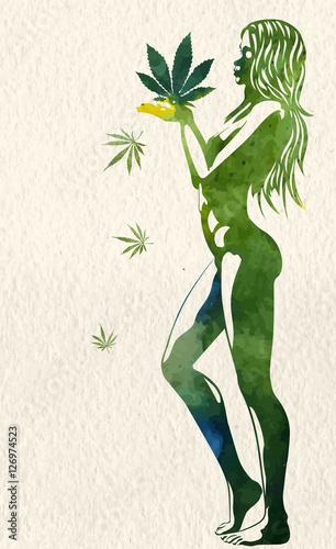 Woman bring cannabis leafs vector image