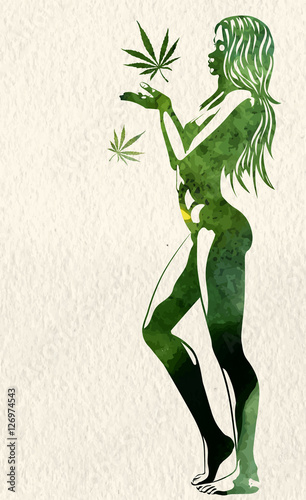 Woman bring cannabis leafs vector image