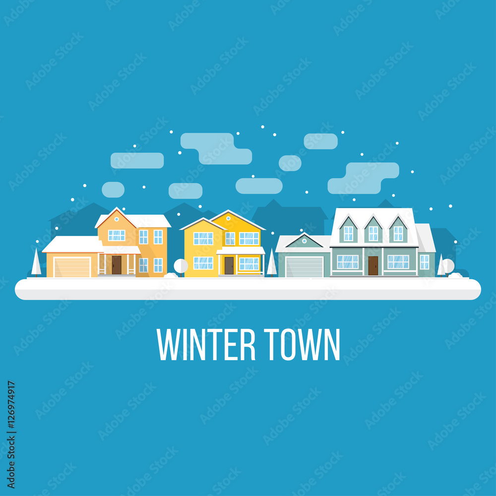 Fototapeta premium Winter town landscape. Vector illustration.