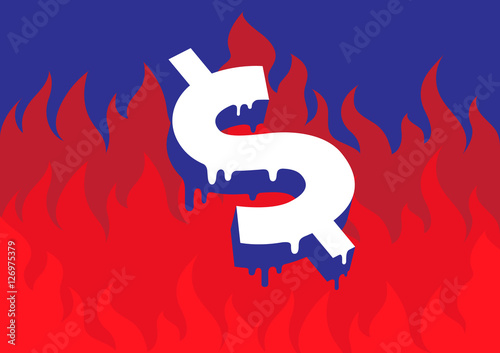 Illustration of a burning and melting dollar symbol