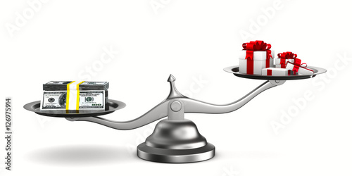 Gift box and cash on scale....