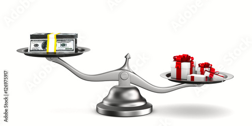 Gift box and cash on scale....