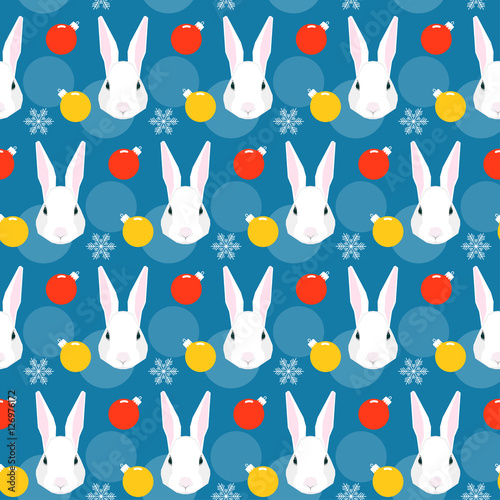 Cartoon white rabbit and glass ball seamless pattern background. © vanillamilk