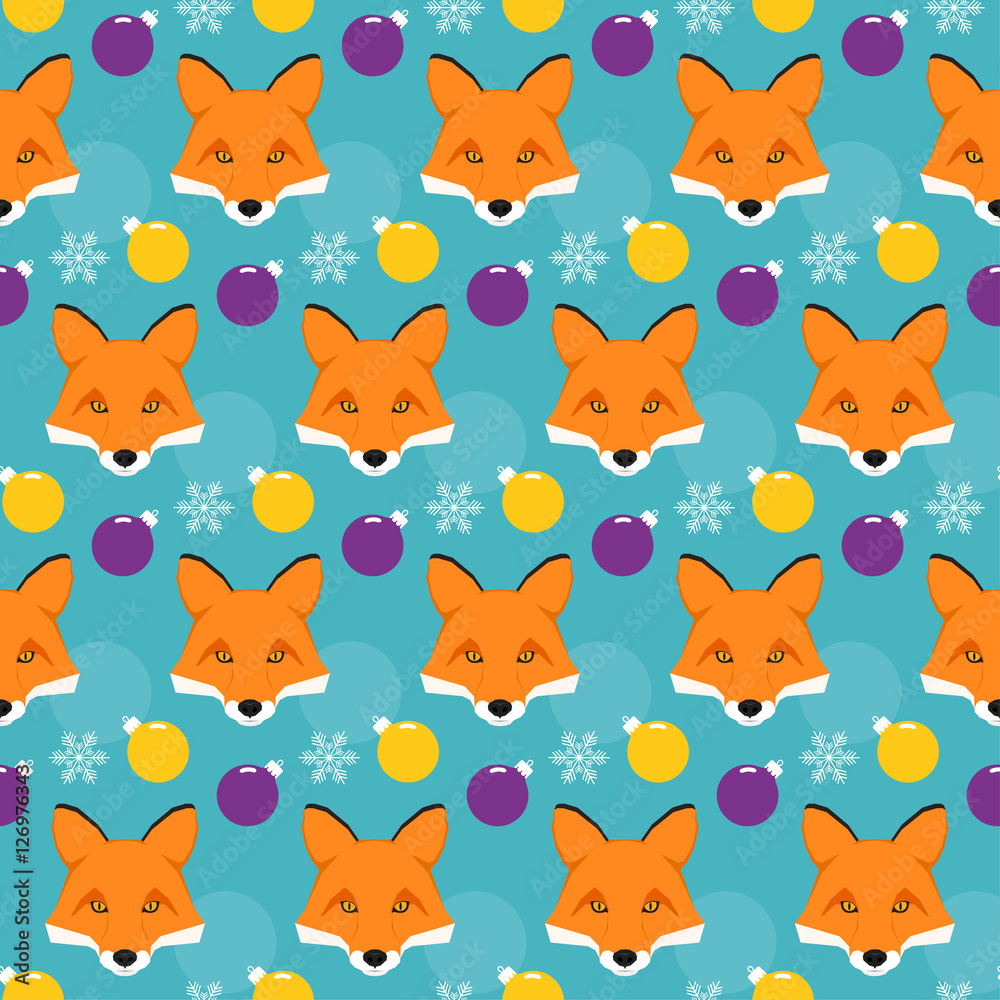 Winter holiday seamless pattern background. Fox, snow and glas b Winter holiday seamless pattern background. Fox, snow and glas b