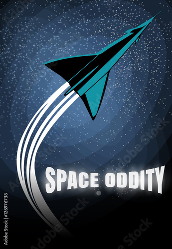 Retro rocket launch. Vintage poster about space travel. Stars and galaxy backdrop. Retro vector design template.
