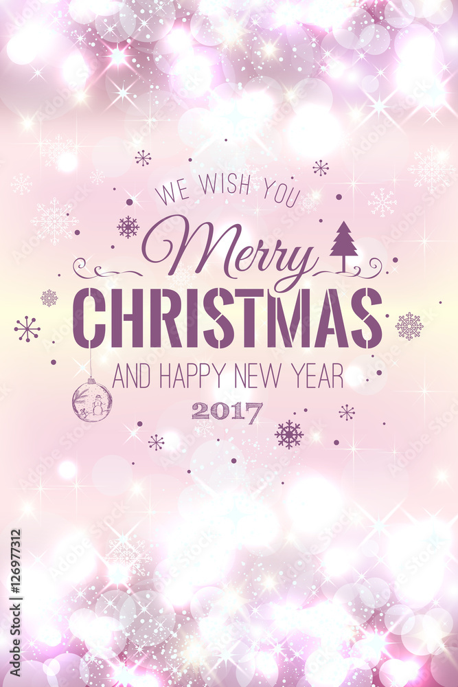Christmas and New Year typographical on holidays background with snowflakes, light, stars. Vector Illustration. Xmas card Christmas and New Year typographical on holidays background with snowflakes, light, stars. Vector Illustration. Xmas card